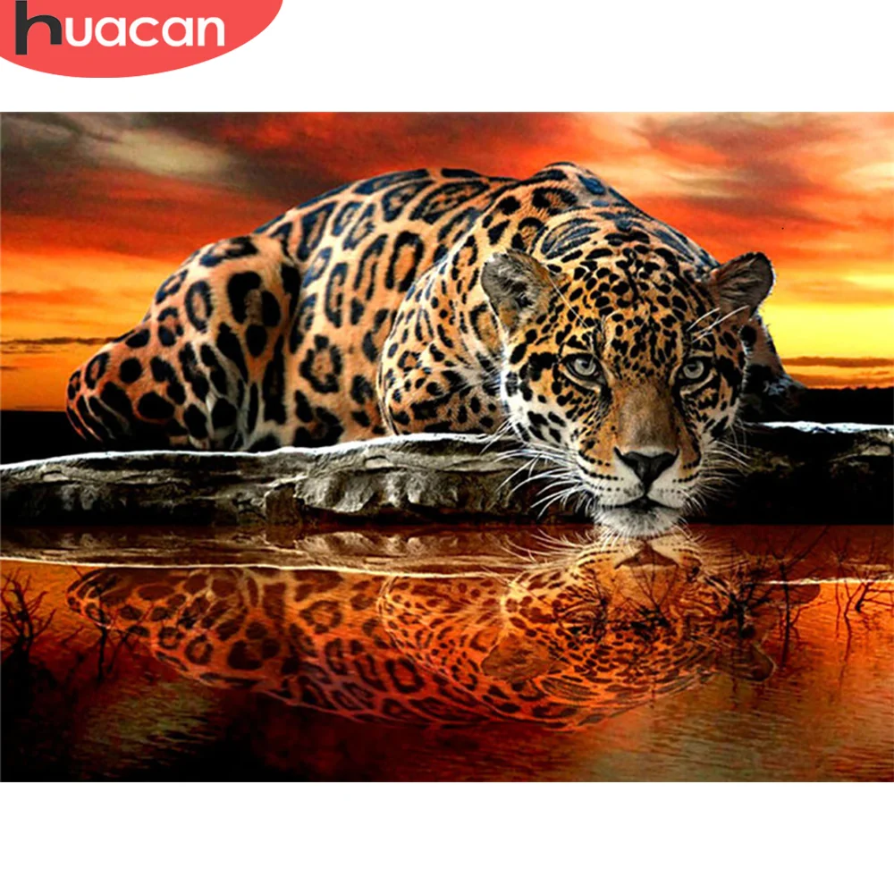 HUACAN 5d Polni Sveder Kvadratnih Diamond Slikarstvo Živali Diamond Vezenje Leopard Sliko Okrasnih Doma Dekor Diamantno Art