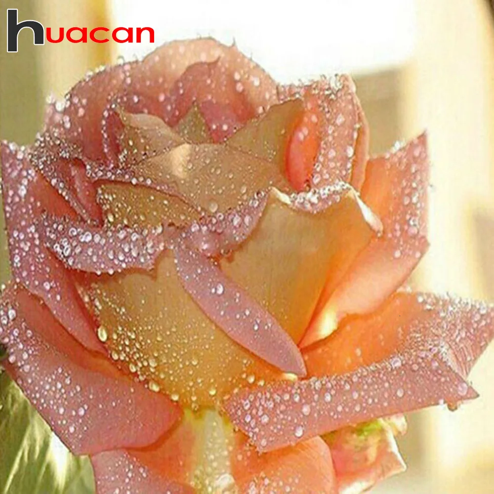 Huacan Diamond Slikarstvo Kit Cvet Diamantno Art Polni Sveder Mozaik Rose Vezenje Cvetlični Ročno Darilo