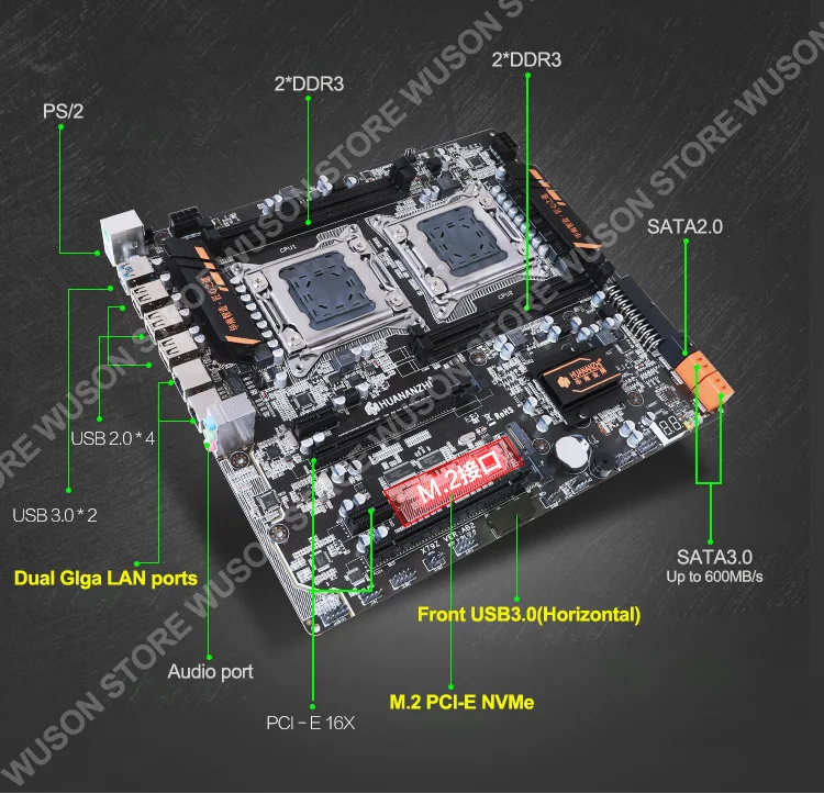 HUANANZHI X79-4D Matično ploščo z M. 2 Reža 2 Giga LAN Port Dual CPU Xeon E5 2690 2.9 GHz 2 Hladilniki Velike blagovne Znamke, RAM 64 G(4*16 G) RECC
