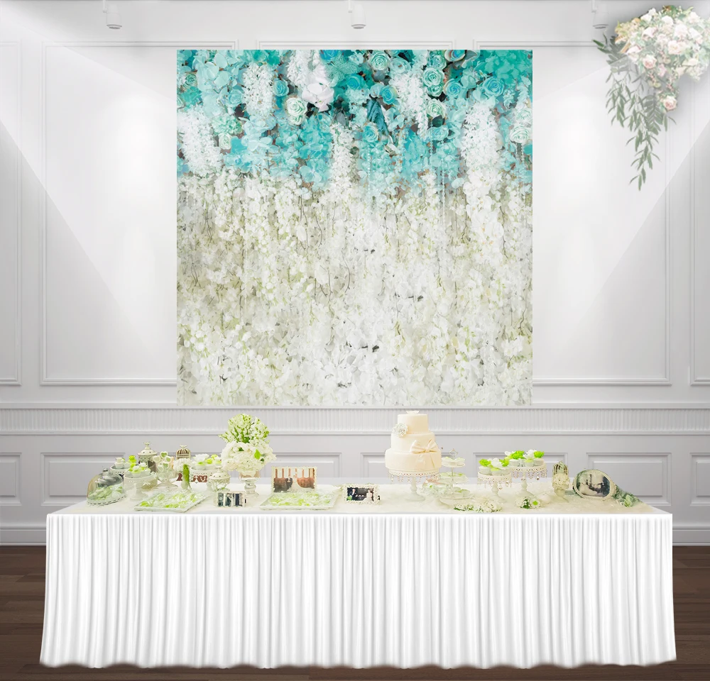 HUAYI cvetlični poroko ozadje turkizno modro cvetje zid, zavesa, foto ozadje poročni tuš stranka dekor ozadje XT-7445