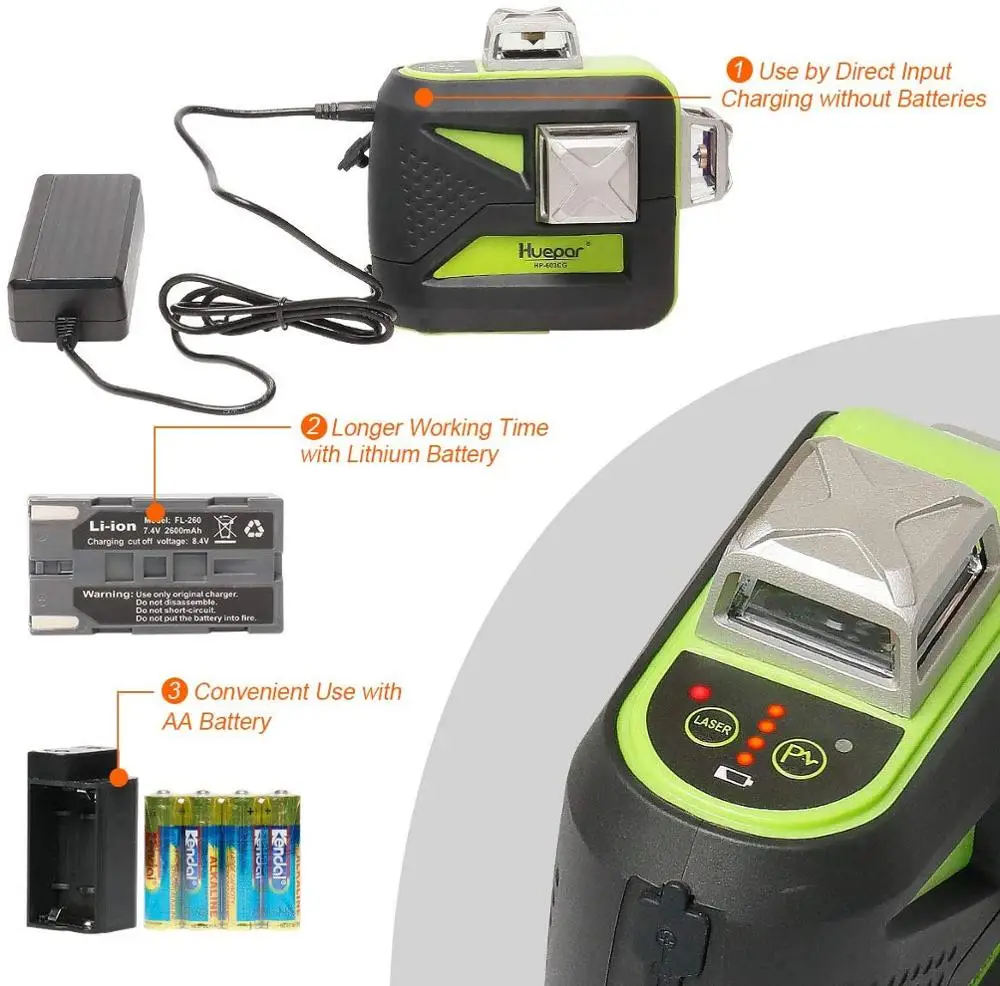 Huepar 3x360 Zeleni Žarek 3D Laserski Ravni z uporabo tehnologije Bluetooth Self-Izravnavanje Križ Linijo USB Polnjenje Uporabljajte Suh & Li-ionska Baterija