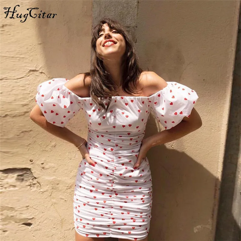Hugcitar off ramenski luč rokav visoko pasu seksi mini bodycon obleko 2019 poletje ženske modna oblačila