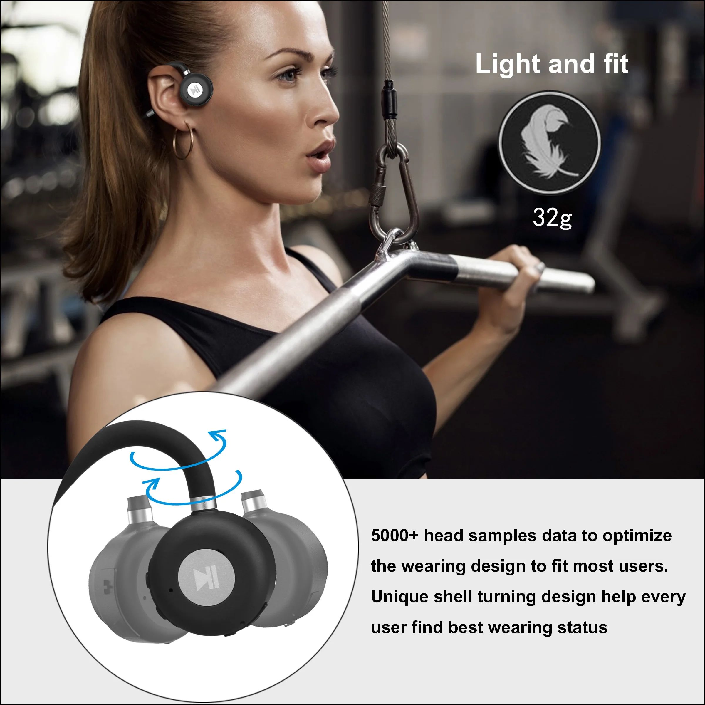 HUHD strokovno Prevajanje po kosteh Slušalke Slušalke Bluetooth 5.0 Titanium Open Uho Brezžični Športne Slušalke, Prostoročno, Slušalke