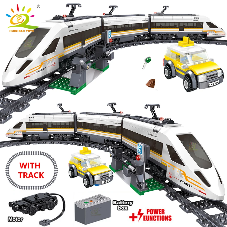 HUIQIBAO 641pcs Tehnične Baterije Električni Mestni Vlak za Visoke Hitrosti Železniški gradniki Železniške proge Nastavite Opeke Otrok Igrača