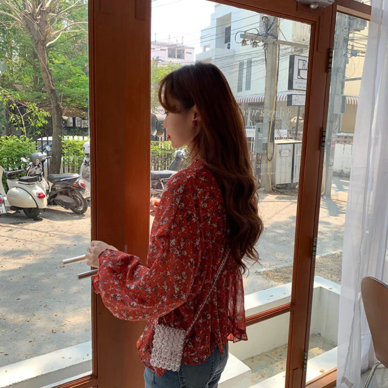 HziriP Eleganco Korejski Cvetlični Minimalističen Poletje Lady Rokav Svoboden 2020 Sladko Šik Modni Izbor Šifon Kratek Žensk Bluze