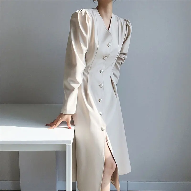 HziriP korejski Urad Dama Proti-Vrat Seksi Kratko Obleko 2020 Slim Modno Elegantna Visoko Pasu, Ženske Elegantne OL Dela Nosijo Obleke