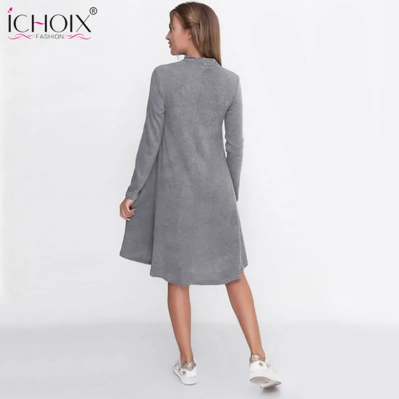 ICHOIX 2019 Nove ženske elegantne žametno obleko z Dolgimi rokavi pomlad zima urad obleko nepakirana trdna obleke linije pulover stranka obleko