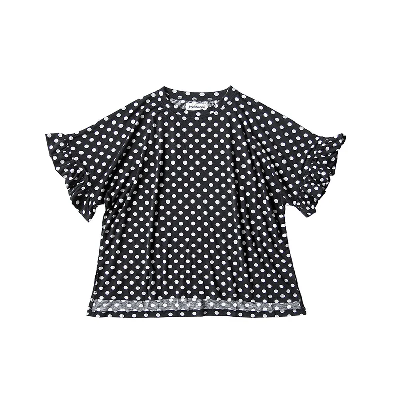 Imakokoni črno in belo polka dot kratek rokav prvotni načrt Japonski preprost divje svoboden bombaža T-shirt ženski poletje 182395