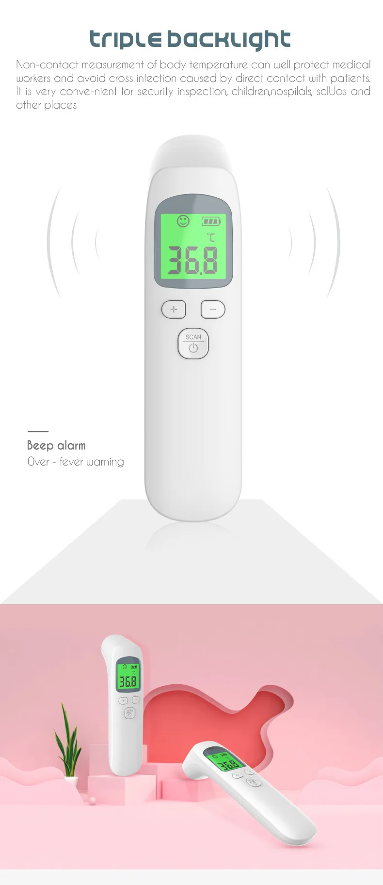 Infrardeči Čelo Digitalni Termometer IR Laser Pištolo, ki Niso Kontaktni Termometer z 3 Barve Ozadja Zaslona za Otroka Odraslih v Zaprtih prostorih
