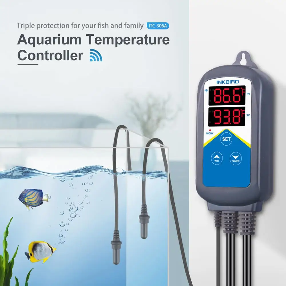 Inkbird 306A Wi-Fi Akvarij Temperaturni Regulator Dvojne Vtičnice Termometer za Akvarij Ribe Tank Terarij z Dvojno Sonde