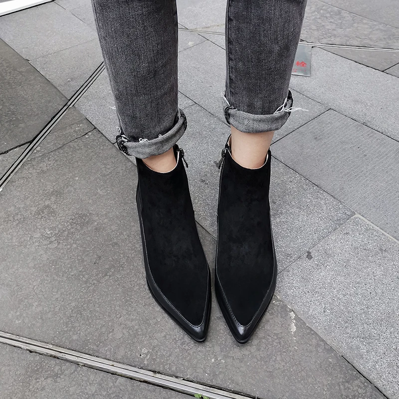 INS vroče ženske škornji Pravega Usnja plus velikost 22-26.5 cm noge dolžina Usnje šivanje online slaven Chelsea čevlji