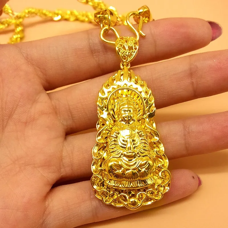 Intage Rumeno Zlato, ki je Napolnjena Buda Obesek &Ogrlica Twisted Verige Buddhist vera Ogrlica Moški Ženske