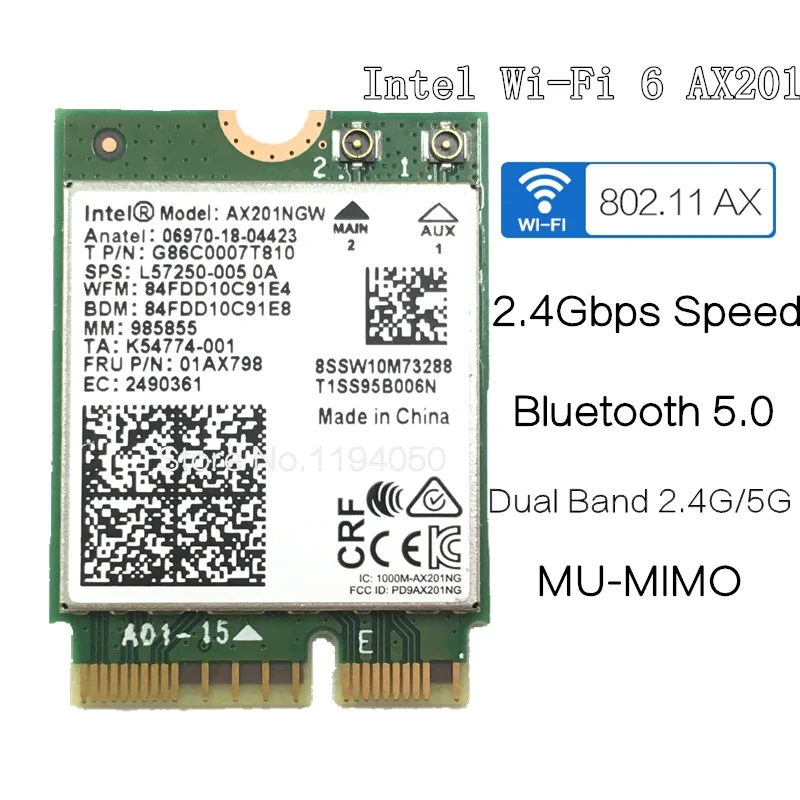 Intel Wi-Fi 6 AX201 Bluetooth 5.0 Dual Band 2,4 G/5 G Brezžični NGFF Gumb E CNVi za Kartico Wifi AX201NGW 2,4 Ghz / 5Ghz 802.11 ac / ax