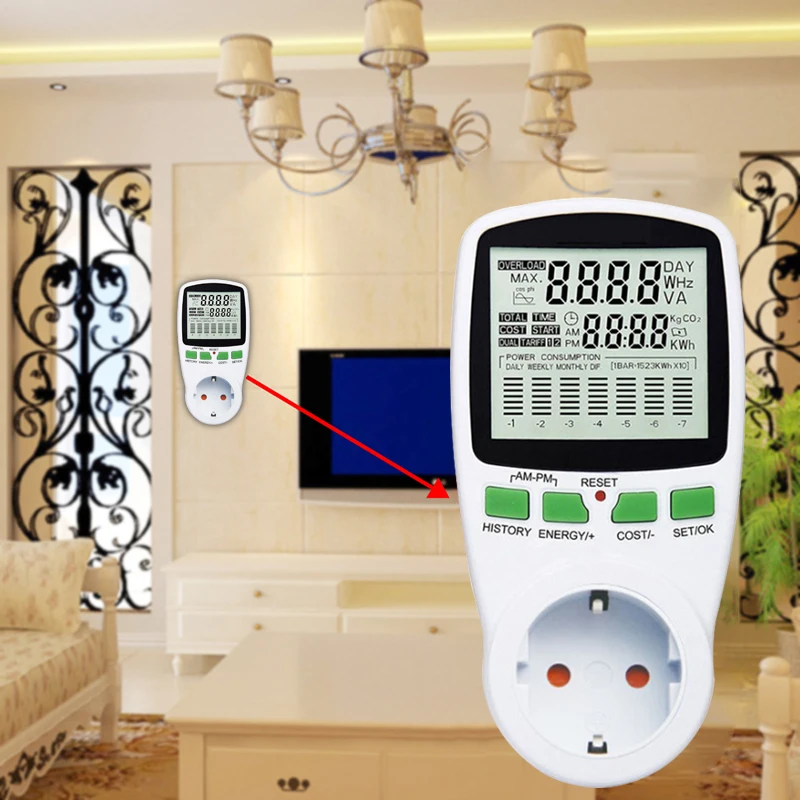 Inteligentni AC Power Meter Wattmeter Obračun Vtičnico Energijo Merilnik KWh Napetost Trenutno Frekvenco Monitor Električne energije