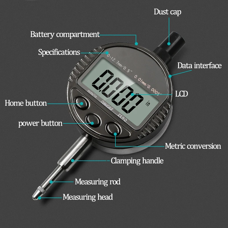 IP54 Digitalni mehanske izbiranje kazalnik 0-12.7 mm / 0.01 mm Elektronski Mikrometer Micrometro Meritev / Palčni vrtljivi gumb Indikator Gauge