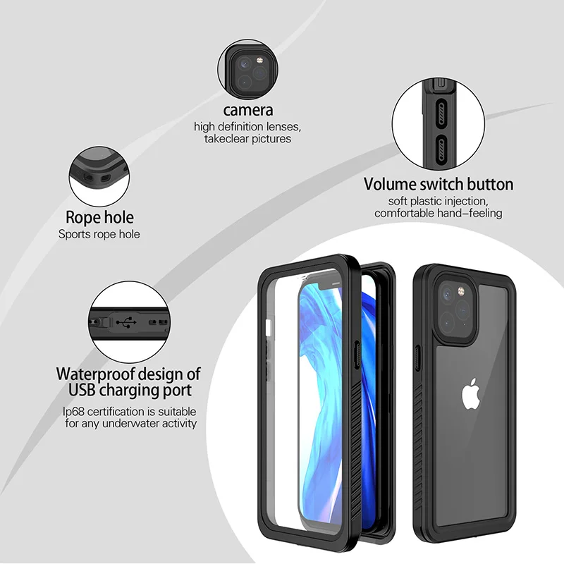 IP68 Zaprti Vodotesno Ohišje Za Apple iPhone 12 6.1 Primeru 360 Defender Podvodno Ohišje za iPhone 12 Pro Max 12 Mini Potapljanje Primeru