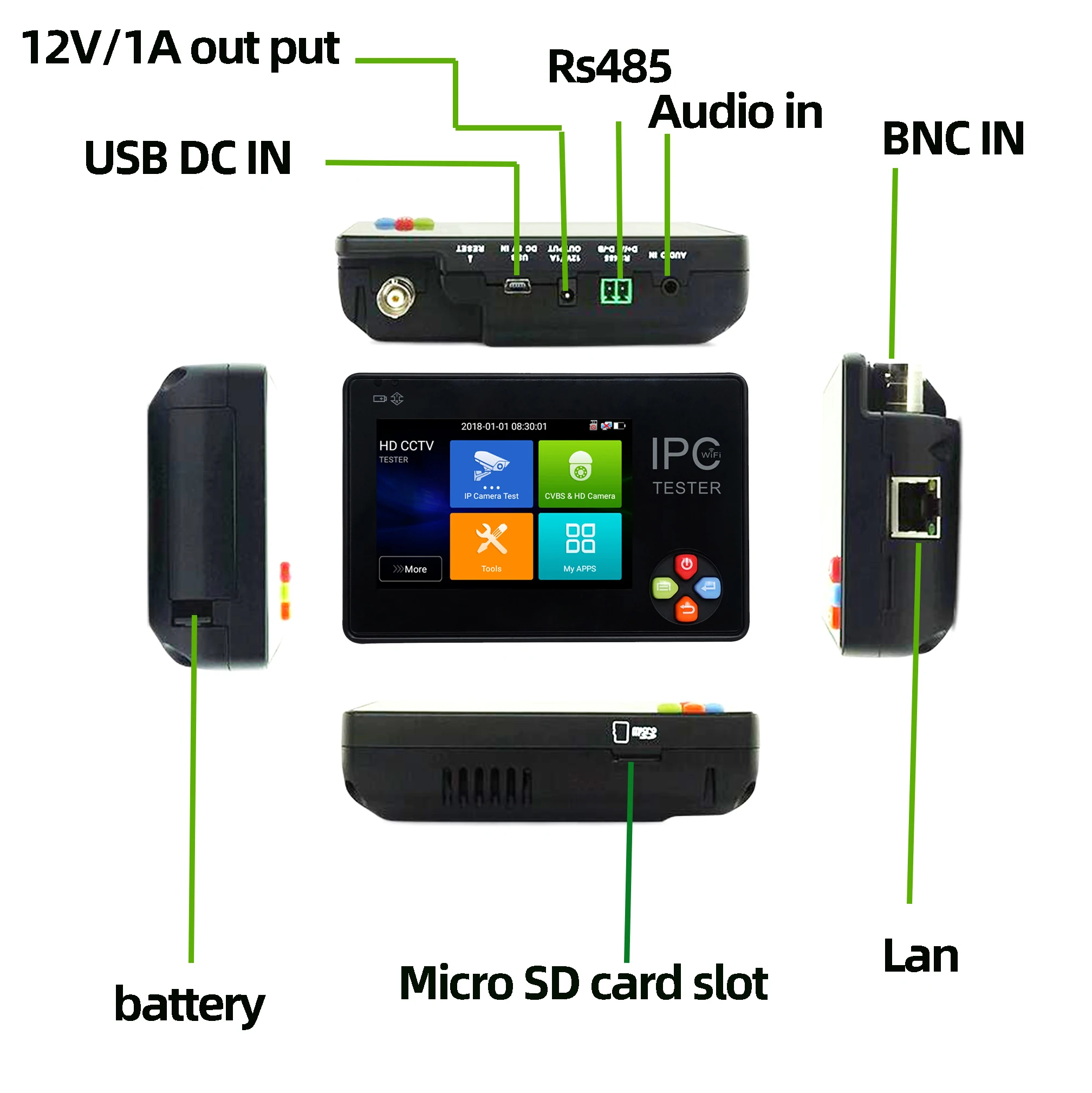 IPC1600ADH plus 4K H265 IP Kamero Tester 8MP AHD/TVI / CVI CVBS CCTV Tester Monitor, PTZ Krmilnik Hitro ONVIF IPC Tester