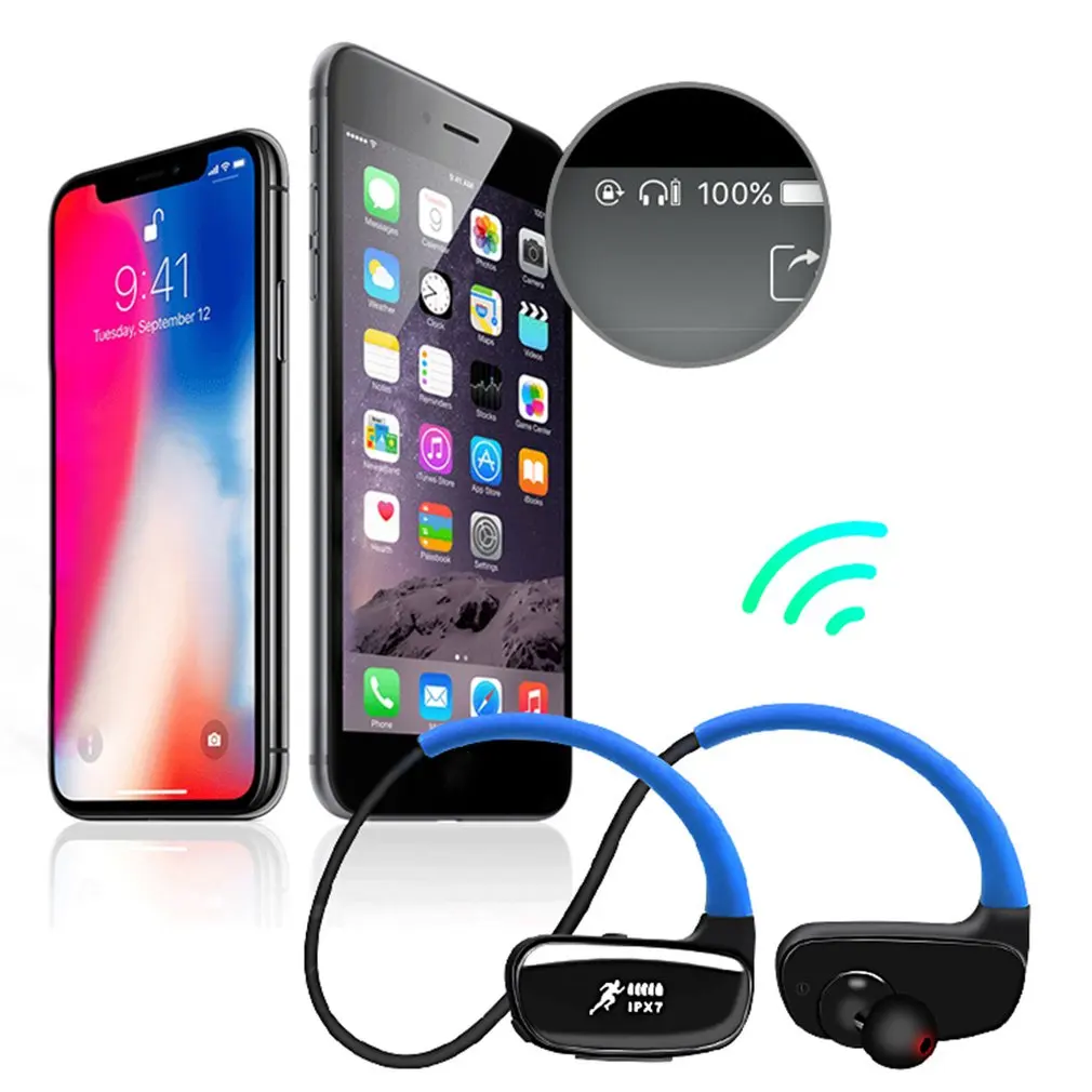 IPX7 Vodotesne Slušalke Brezžične Bluetooth Slušalke za V uho Stereo Glasbe Čepkov Športi, Hi-fi Slušalke plavati