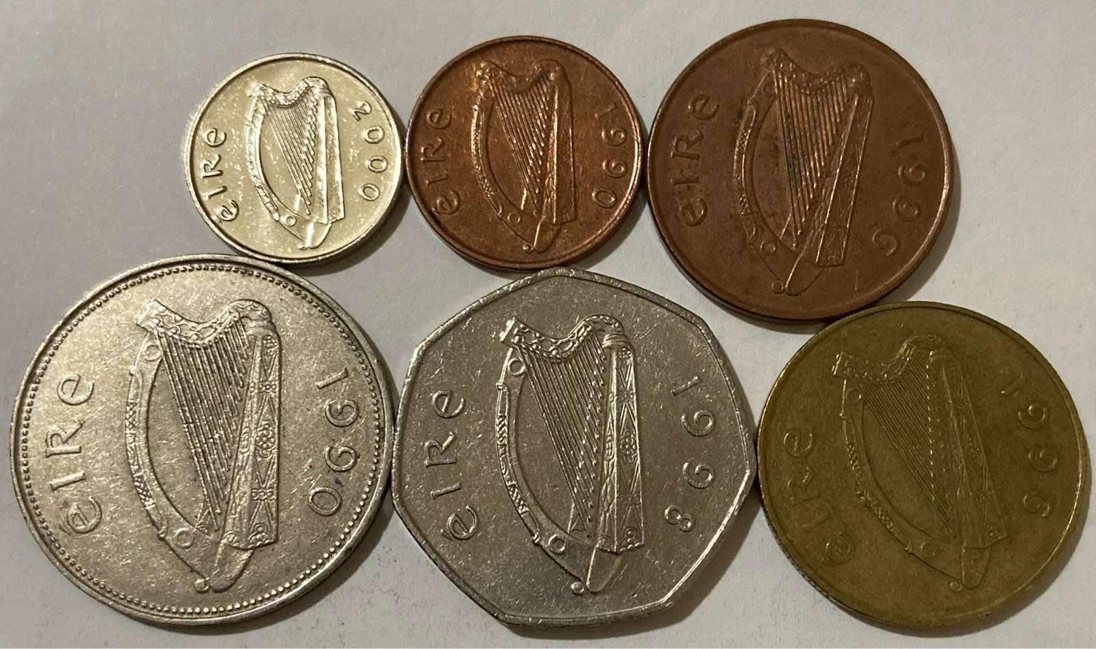 Irska 1-2-5-20-50 penijev-1 funt Celoten Set 6 Kosov Pristnih Eurokovancev Pravi Original Kovanec