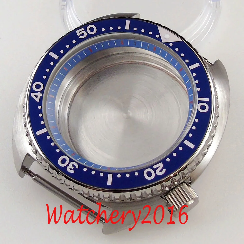 Iz nerjavečega Jekla BLIGER 45mm Samodejni Watch Primeru fit NH35A NH36A Sapphire Kristalno Vrtljivo Ploščo Modro Zlitine Vstavite Vijak Krono