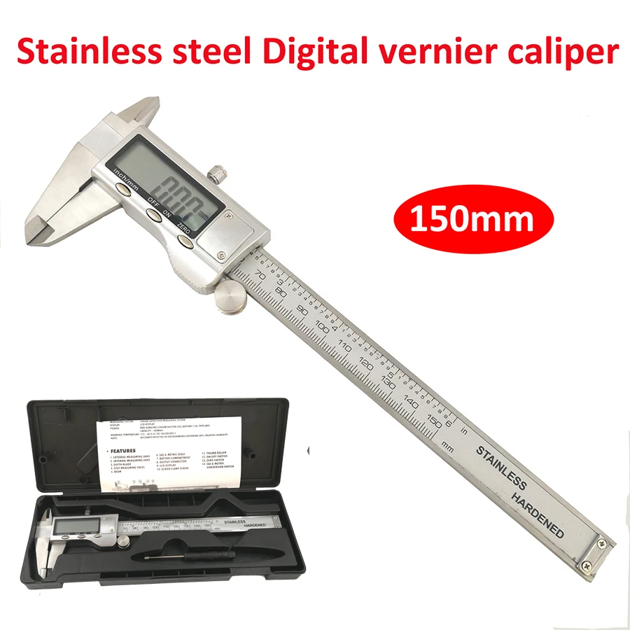 Iz nerjavečega jekla, kljunasto merilo Digitalnih vernier kaliper 0-150MM 6 inch 0.01 mm digitalni prikaz elektronsko ravnilo dolžine orodja za merjenje