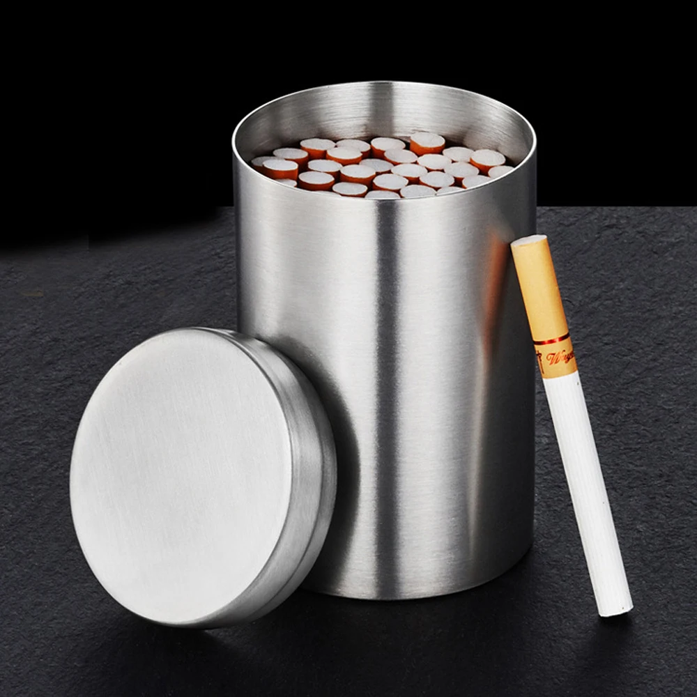 Iz Nerjavečega Jekla, Velike Zmogljivosti, Valjaste Cigaret Primeru Zaprti Tobak Pločevinke Prenosni Windproof Avto Pepelnik Gospodinjski Čaj Polje