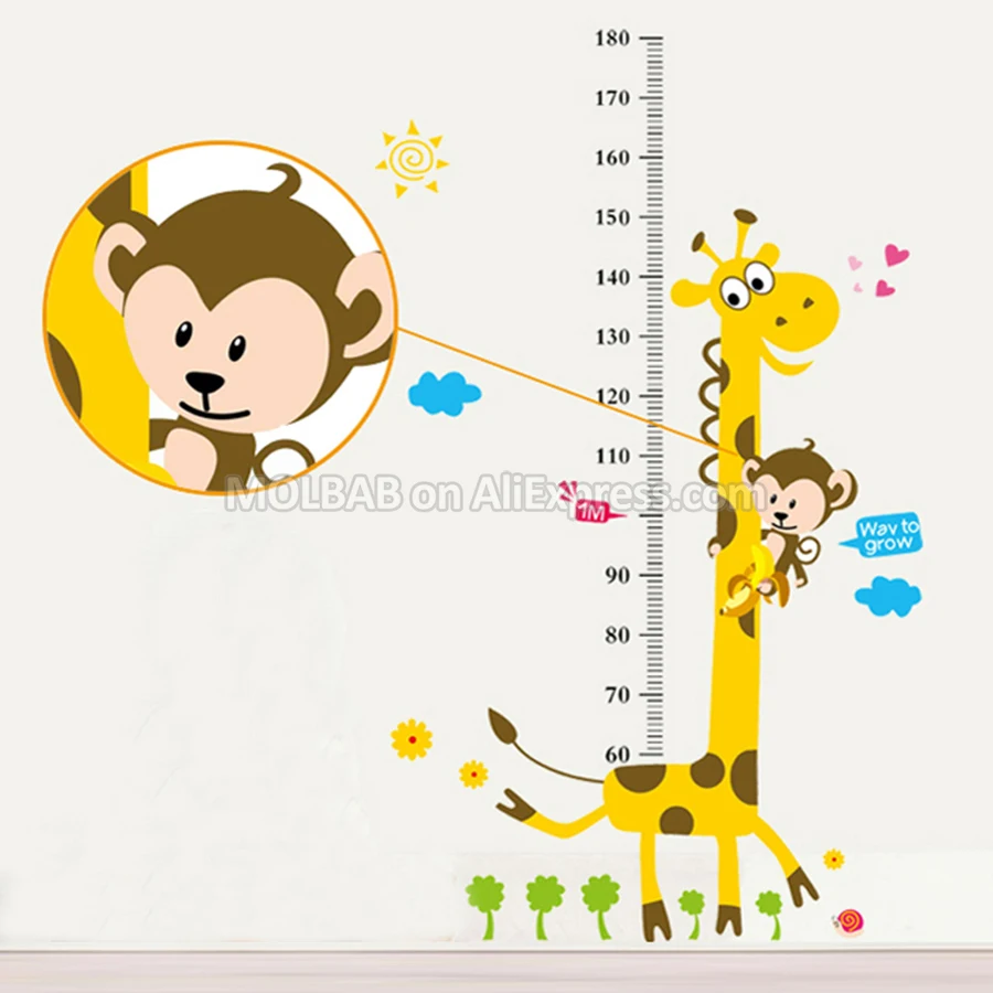 Izmenljivem Žirafa Višina Stenske Nalepke Otrok Rast Zapis Ukrepa Meritev Obsega Grafikon Risanka Opica Decals Otroci Soba Dekor