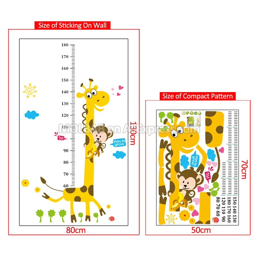 Izmenljivem Žirafa Višina Stenske Nalepke Otrok Rast Zapis Ukrepa Meritev Obsega Grafikon Risanka Opica Decals Otroci Soba Dekor