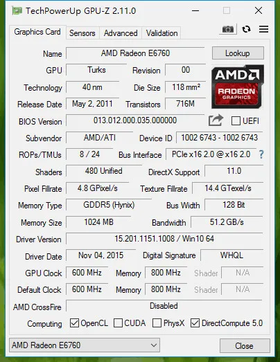 Izvirna grafična Kartica Sapphire AMD RAD E6760 6DVI RH FSNK AES 1G Multi-zaslon izhod mini dp pci-e