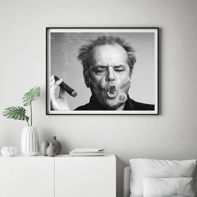 Jack Nicholson Cigar Platno Slikarstvo Črno-Beli Plakat in Fotografij Cuadros Stenskih slikah, za Dnevna Soba Dekoracijo Doma