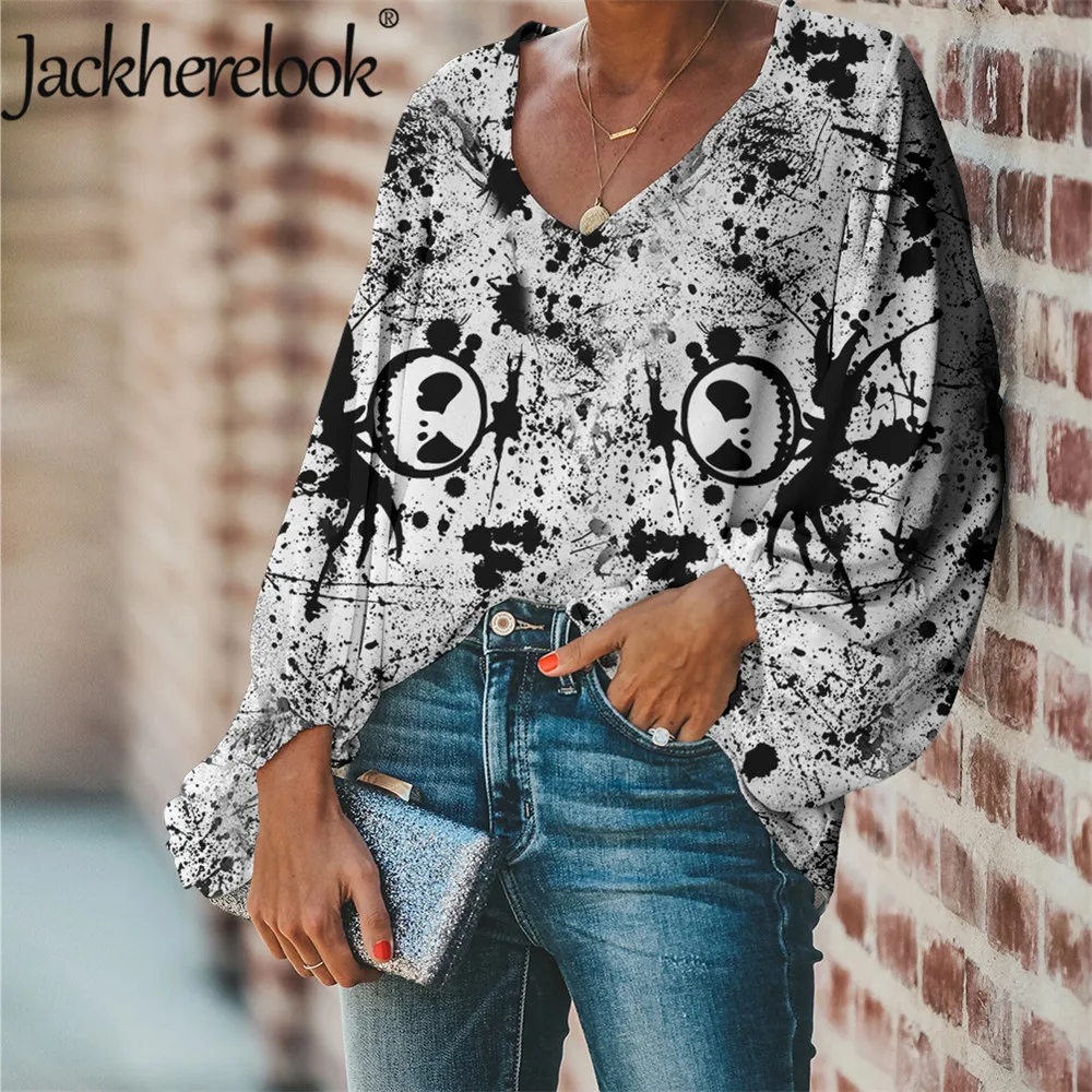 Jackherelook Jack Skellington Tiskanja Plus Velikost Šifon Bluze za Ženske Nočna mora Pred Božičem Design Ženska Oblačila Majice