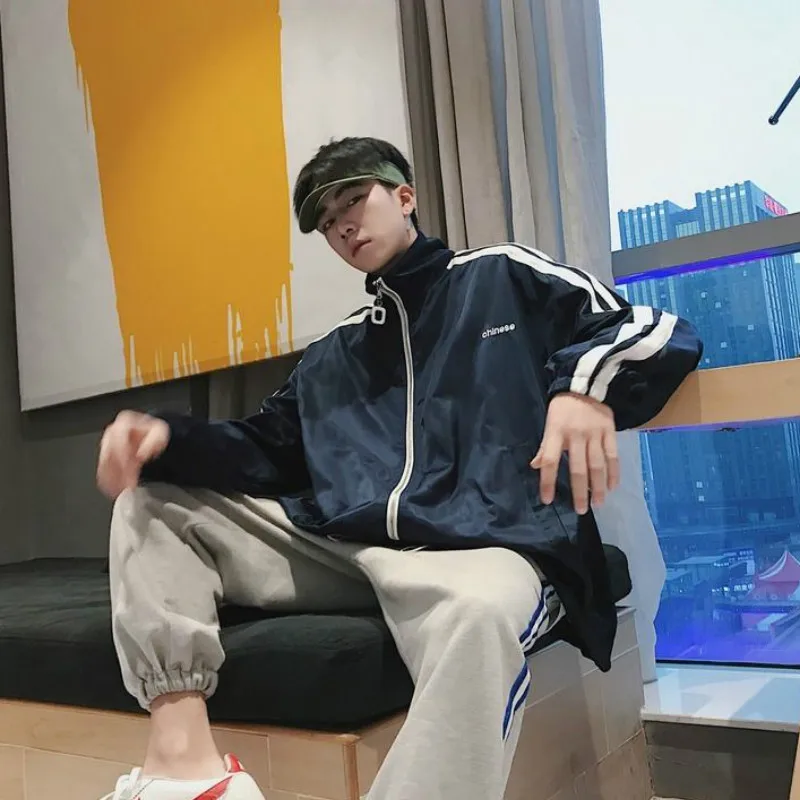 Jakna Moški Prosti čas Zadrgo Svoboden Pismo korejski Ulične Visoke Mode Mens Jopiči in Coats Vrh Kakovosti Moških Hip Hop Oblačila