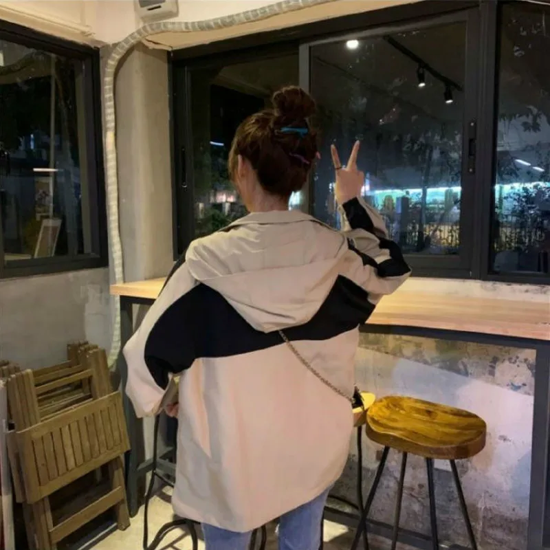 Jakne Ženske Prugasta Hooded Izgubijo Vse-tekmo Študentov Priložnostne Vsakodnevno Zadrgo korejskem Slogu Harajuku Modi Windproof Outwear