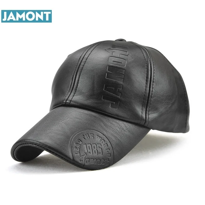JAMONT Nov modni visoke kakovosti spadajo zimske moške usnje klobuk Skp priložnostne moto vrnitev žoge klobuk moške čepico na debelo