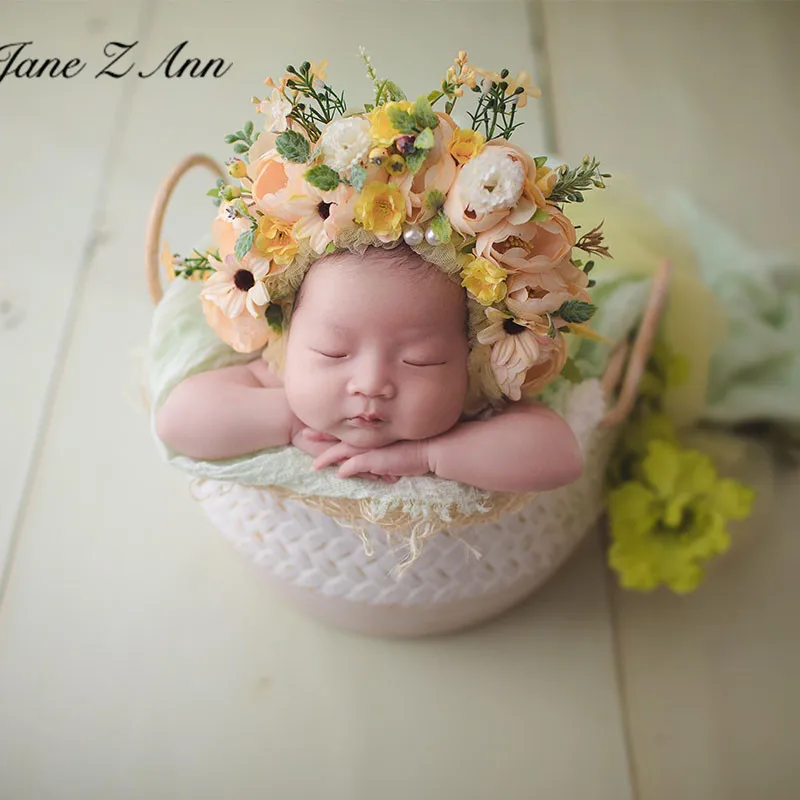 Jane Z Ann Ročno Cvet Klobuk Novorojenčka/100 dni Fotografije rekvizitov, studio za fotografiranje dodatki