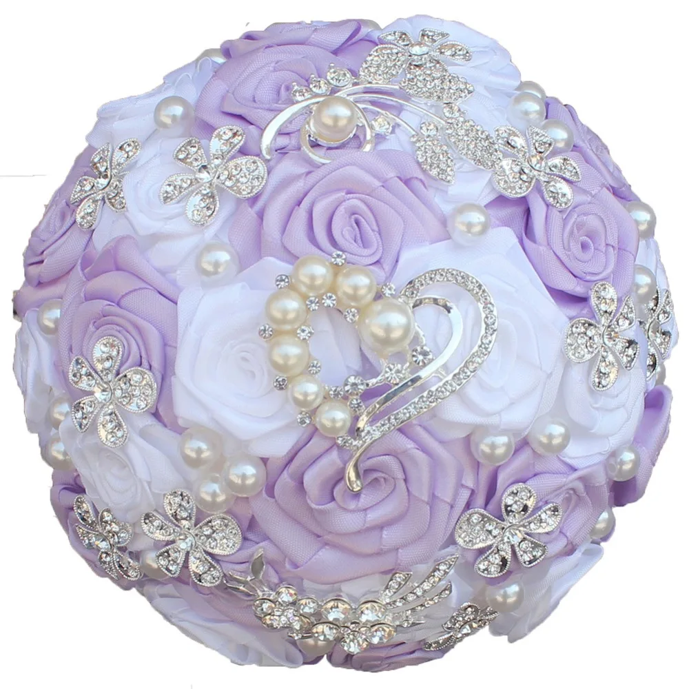 JaneVini Luksuzni Purple Rose Poročni Šopek Neveste Kristalni Biser Saten Umetne Rože Poroko Broška Poročni Šopek Kroglice