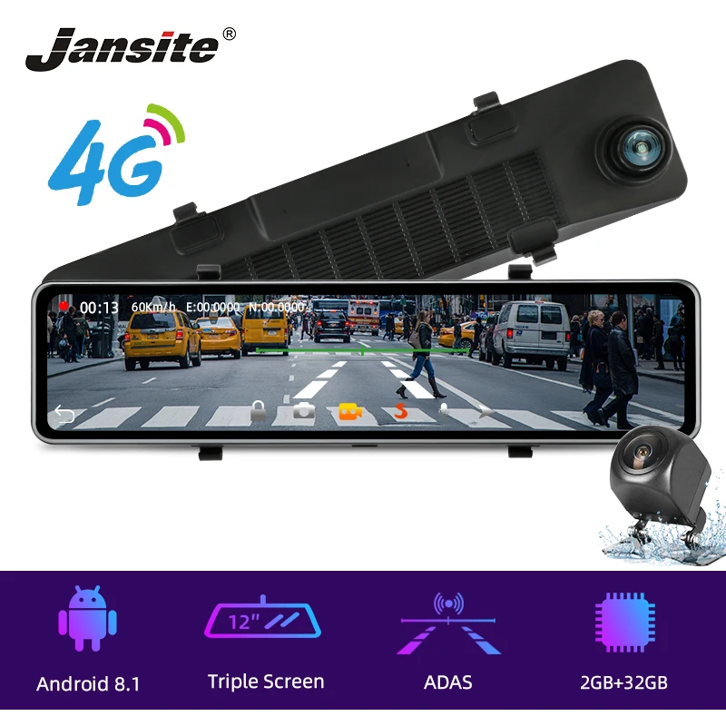 Jansite 2G+32 G Android Rearview Mirror Dash Cam 1080P Avto DVR Dash Kamera, Zaslon na Dotik, Night Vision G-Senzor, Parkirni Monitor