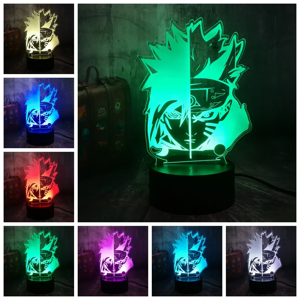Japonski Anime Naruto, Naruto Uzumaki Slika in Uchiha Sasuke 7 Barvni LED Nočna Lučka Boy Toy Doma Dekor Desk Lučka lučka za Rojstni dan