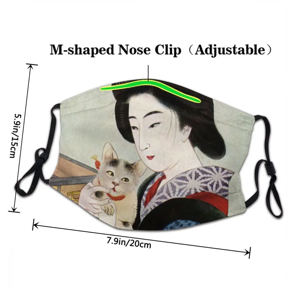 Japonski Gejša In Njen Srečen Mačka Stroj Odraslih Unisex Usta Masko Dustproof Masko Zaščitni Pokrov Respirator Usta Žarilna