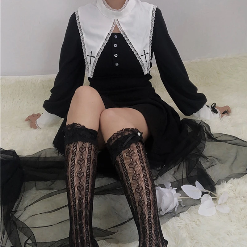 Japonski Harajuku Black Gothic Lolita Obleko Dekleta Nuna, Sestra Anime Cosplay Stranka Obleko