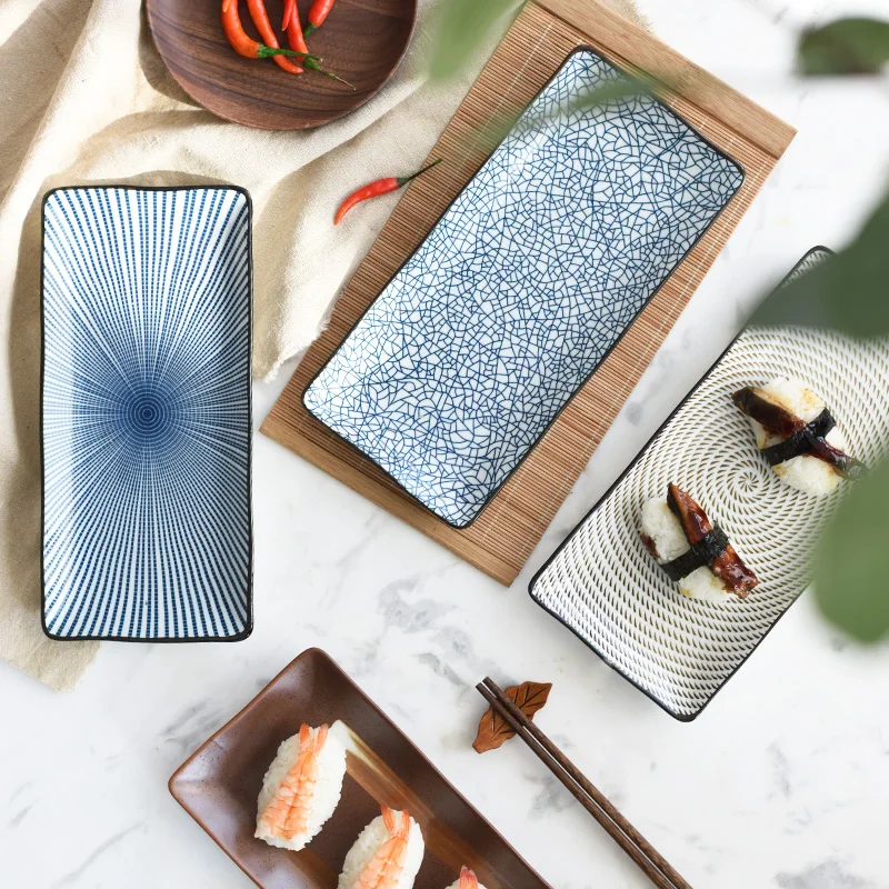 Japonski HENGFENG Modre in Bele Keramične DOLGO Suši Ploščo Porcelana Ribe Posodo za peko na žaru Restavracija