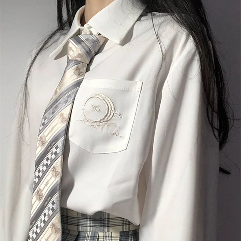 Japonski Jeseni JK Enotno Ženske Majica Vezenje Priložnostne Dolgimi Rokavi Plus Velikost Svoboden Sladko Ulzzang Vrhovi Preppy Šifon Bluze