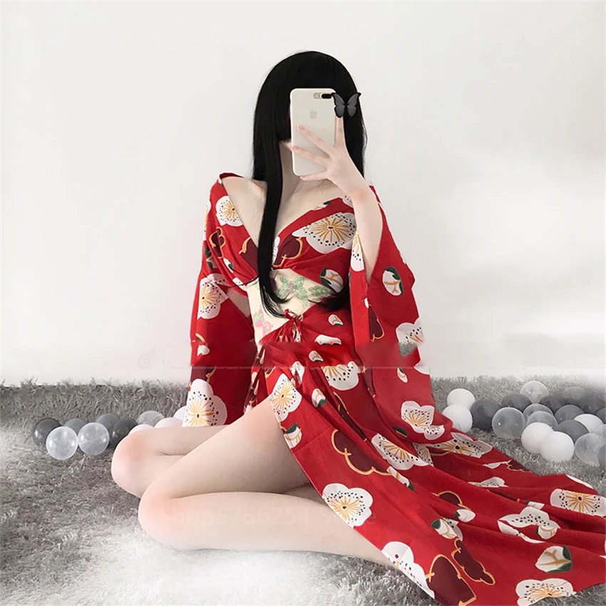 Japonski Kimono Seksi Ženske, Harajuku Kopalni Plašč Oblačilih, Seksi Perilo Vrh Yukata Sleepwear Tiskanja Maturantski Obleki Sakura Gejša Obi Cvetlični