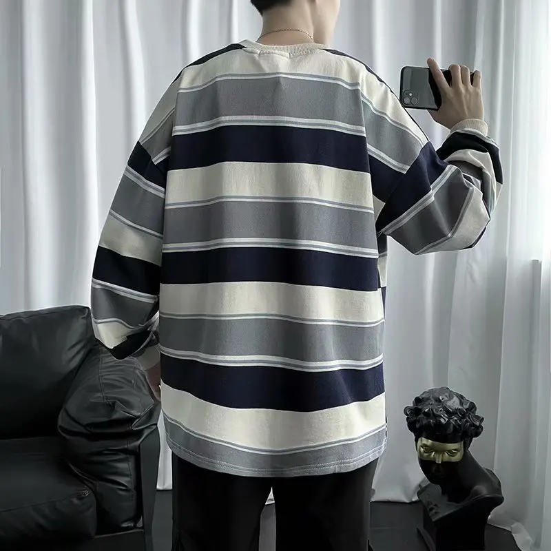 Japonski Kpop Smešno Prugasta t-shirt Prevelik Krog Vratu Ustvarjalne Dolgimi Rokavi, Oblačila Harajuku Kontrast Barve priložnostne Ulične