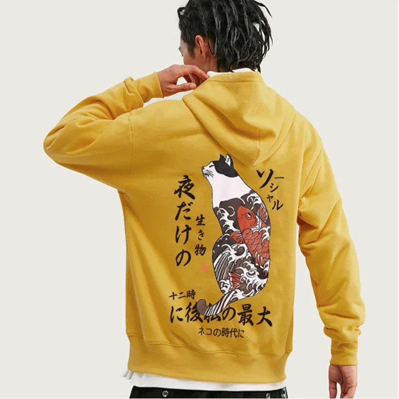 Japonski ribe MAČKA FLIS pulover s kapuco hip hop moških in žensk so natisnjeni Hoodie priložnostne natisne Majica (prilagodljiv)