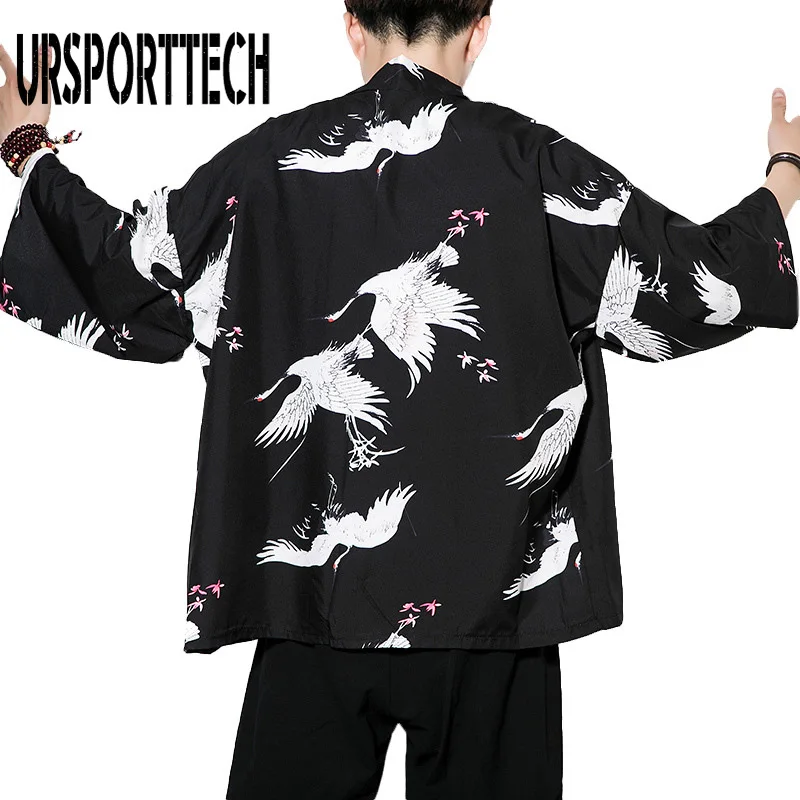 Japonski Slog Samurai Žerjav Kimono Haori Moški Ženske Jopico Kitajski Zmaj Tradicionalni Japonski Oblačila Azijskih Oblačila 3XL