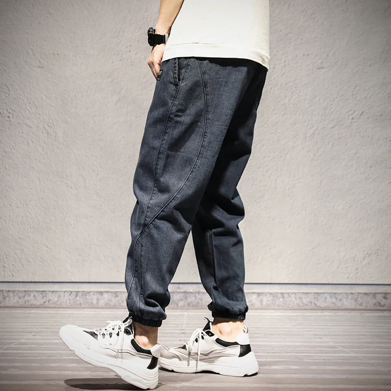Japonski Vintage Moda Za Moške Kavbojke, Črno Ohlapno Fit Denim Tovora Hlače Širok Noge Harem Hlače Ulične Hip Hop Kavbojke Moški Joggers