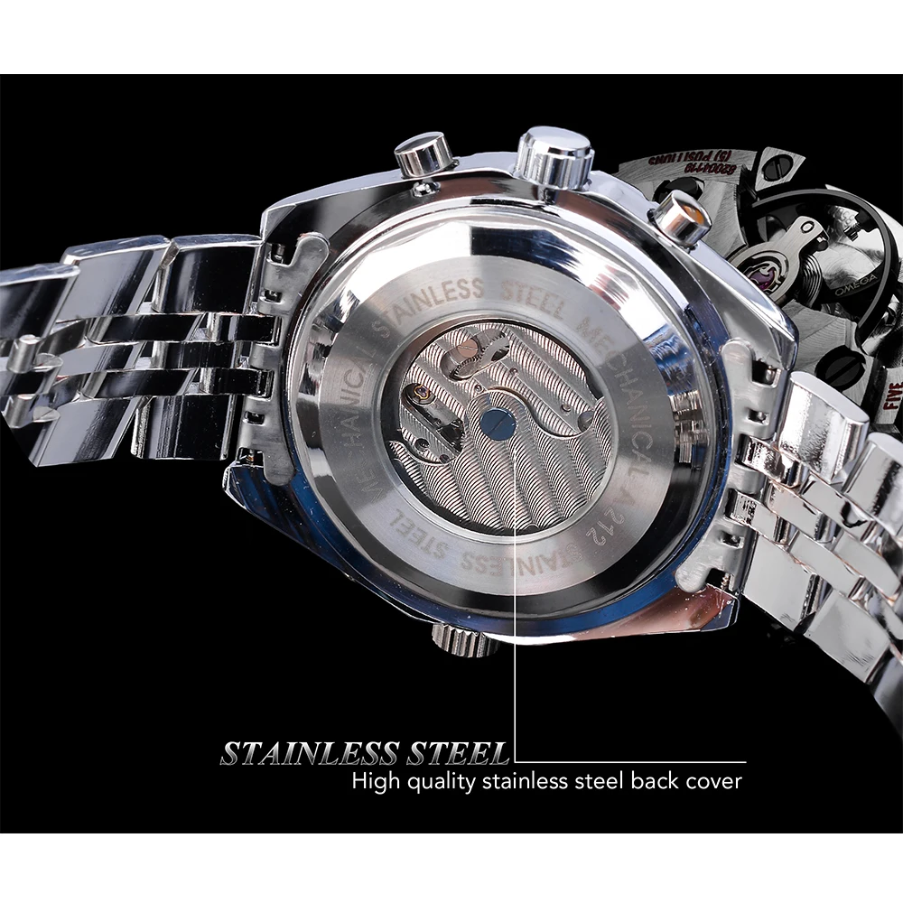 Jaragar Modrega Stekla Moških Samodejni Watch Black Silver Iz Nerjavečega Jekla Datum Ura Svetlobni Strani Podjetja Mehansko Ročno Uro