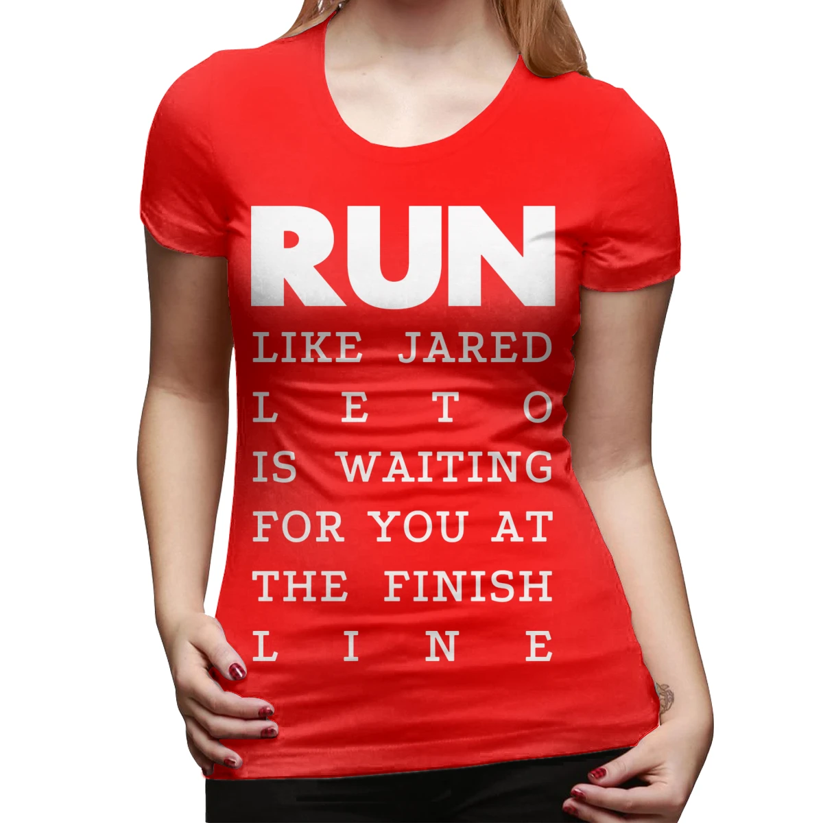 Jared Leto T-Shirt RUN - Jared Leto T Shirt je Natisnjena Prevelik tshirt Ženske 100 Bombaž Dame Tee Majica