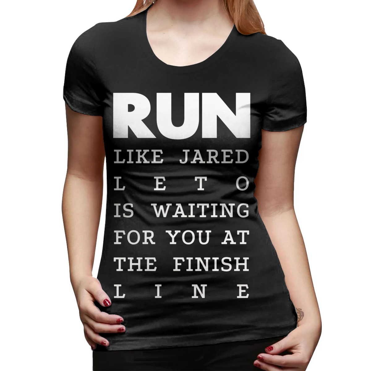 Jared Leto T-Shirt RUN - Jared Leto T Shirt je Natisnjena Prevelik tshirt Ženske 100 Bombaž Dame Tee Majica